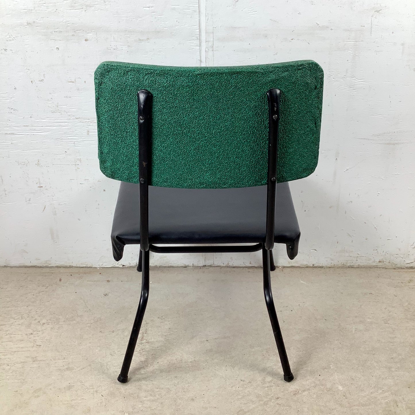 Vintage Mid-Century Modern Iron Rod Side Chair | Forest Green Tweed Back | Black Vinyl Seat | Paul McCobb / Arbuck Manner | c. 1950s