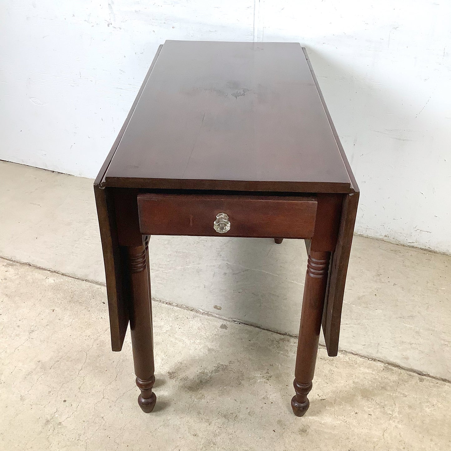 American Empire-Style Walnut Drop-Leaf Gate-Leg Table — Solid Wood, Single Drawer