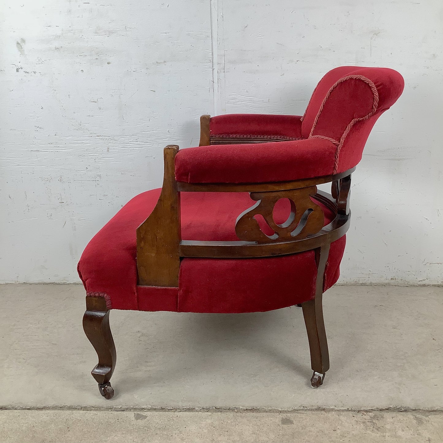 Empire Revival Upholstered Armchair in Red Velvet