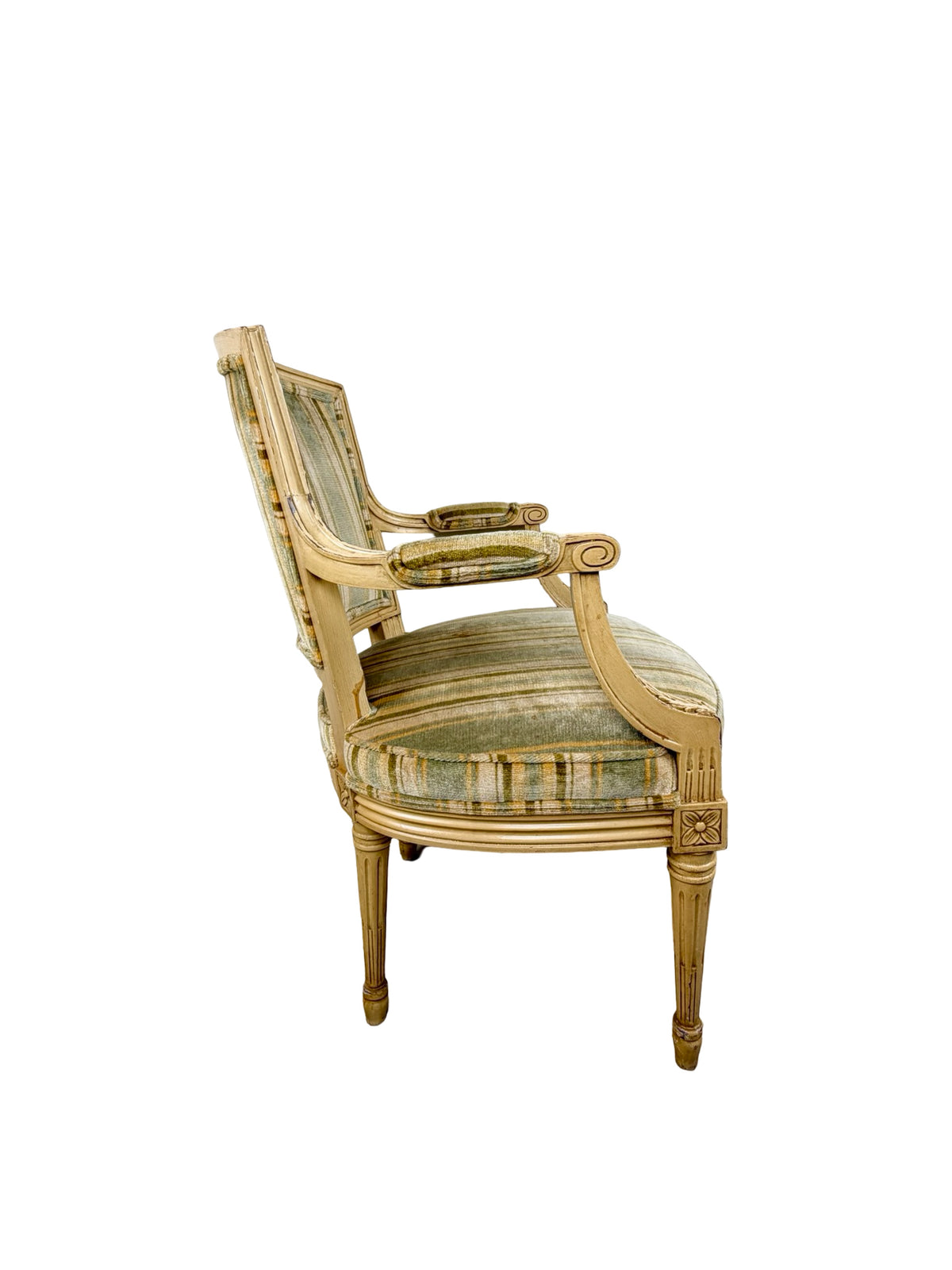 Vintage Neoclassical X-Back Side Chair with Striped Upholstered Seat