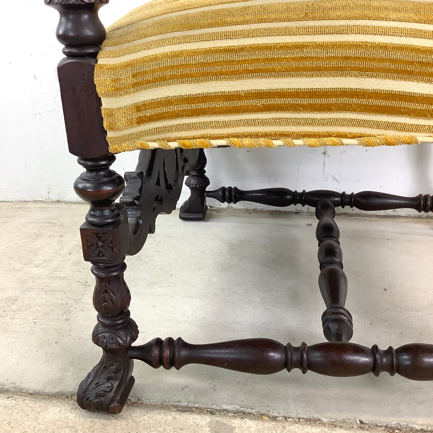 Grand Louis XIV-Style Throne Chair with Striped Fabric