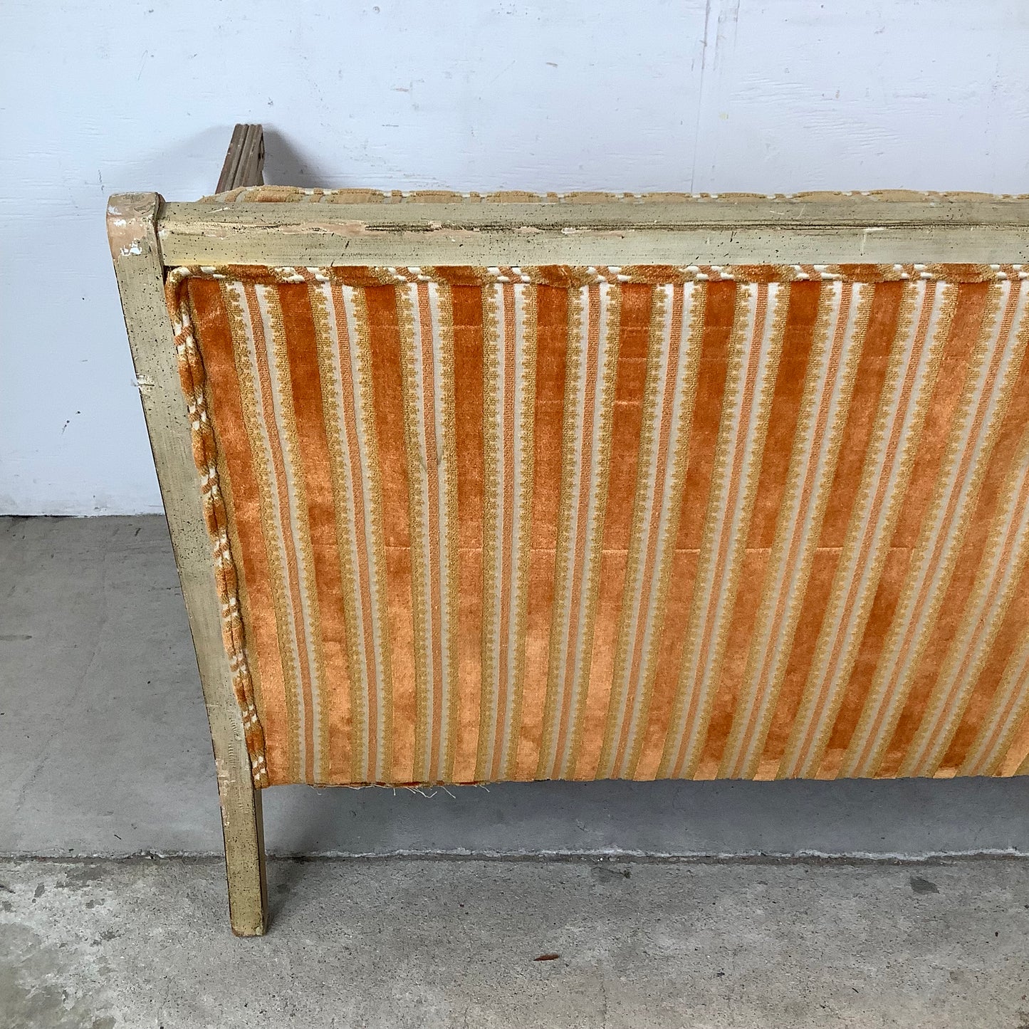 French Louis XVI Style Cane Settee With Elegant Striped Upholstery