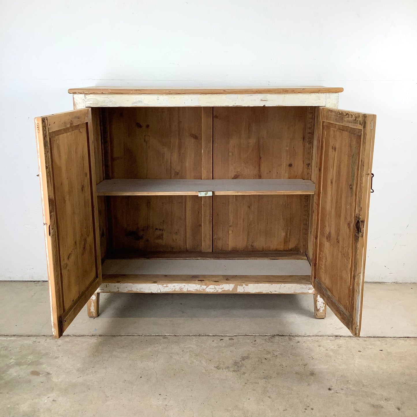 Rustic 20th Century Two-Door Cabinet – Distressed White Patina with Ample Storage
