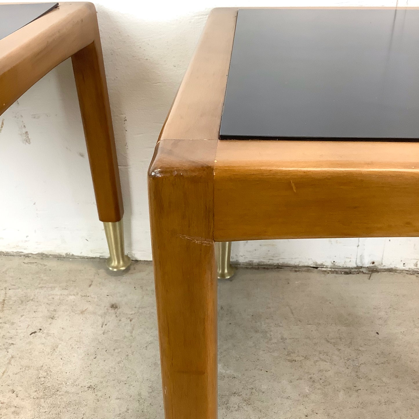 Mid-Century Modern Walnut Nesting Tables with Black Tops