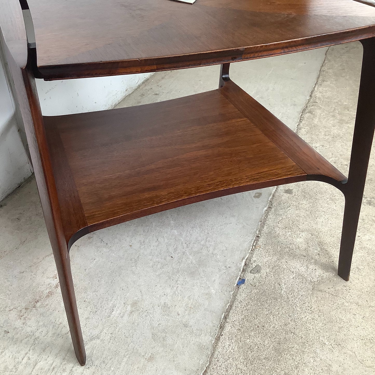 John Stuart Inc. Walnut Two-Tier End Table | Enamel Inlay | Splayed Legs | 1960s