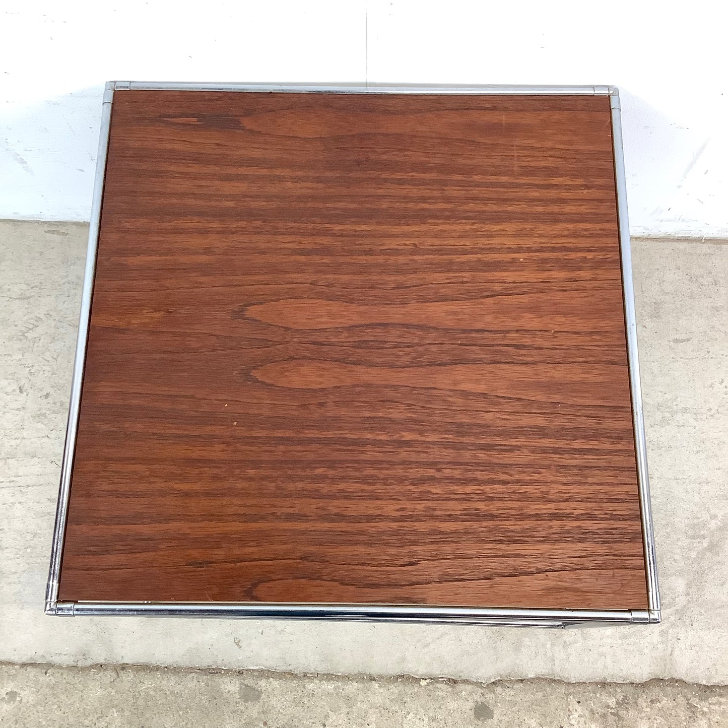 Vintage Chrome Cube Frame Table With Walnut Top