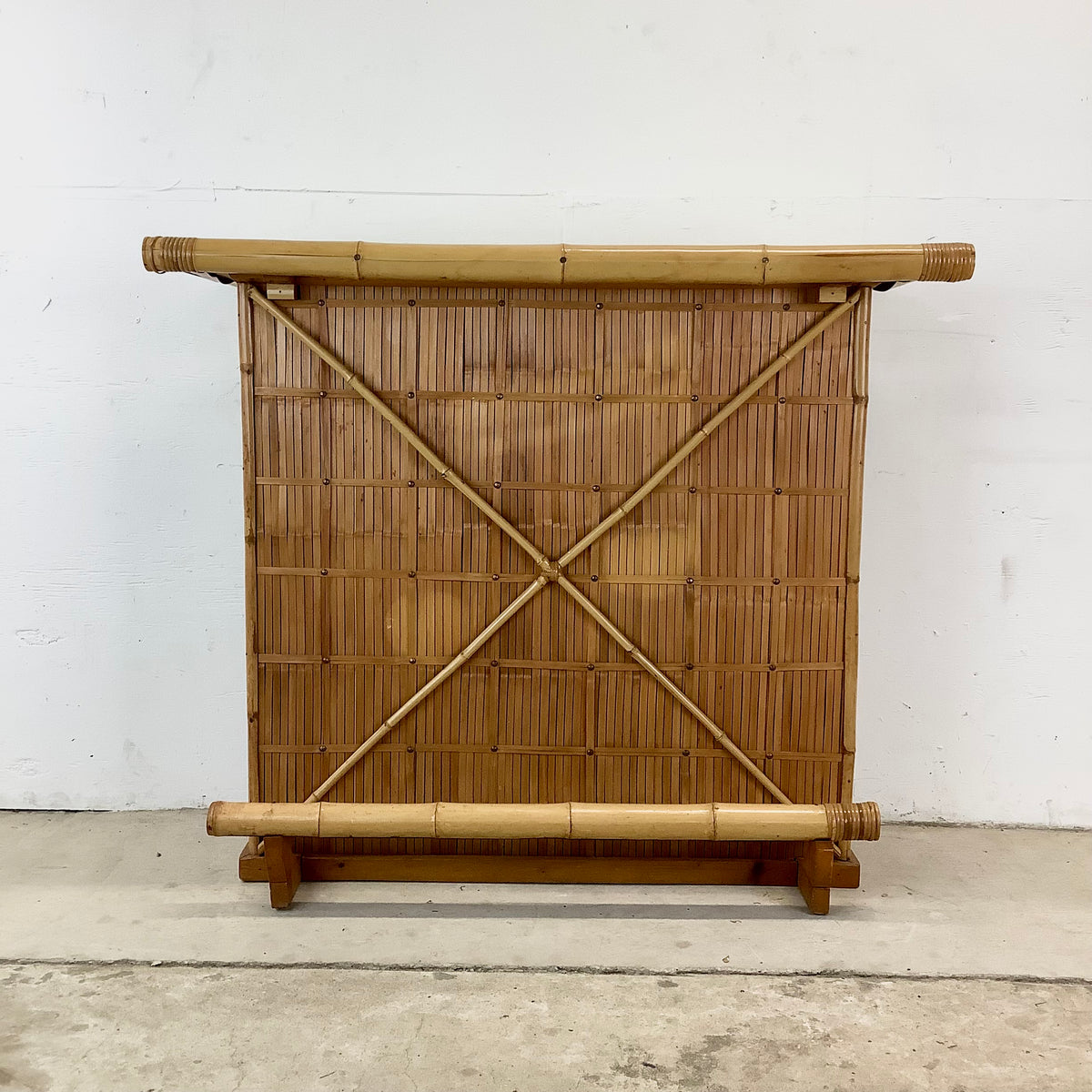 Vintage Bamboo &amp; Woven Rattan Freestanding Cocktail Bar