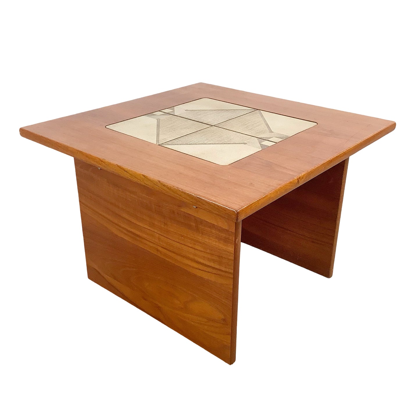 Vintage Danish Modern Teak Side Table with Ceramic Tile Inset — Geometric, Scandinavian, 1960s–1970s