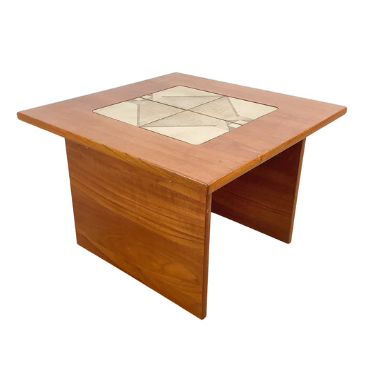 Vintage Danish Modern Teak Side Table with Ceramic Tile Inset — Geometric, Scandinavian, 1960s–1970s