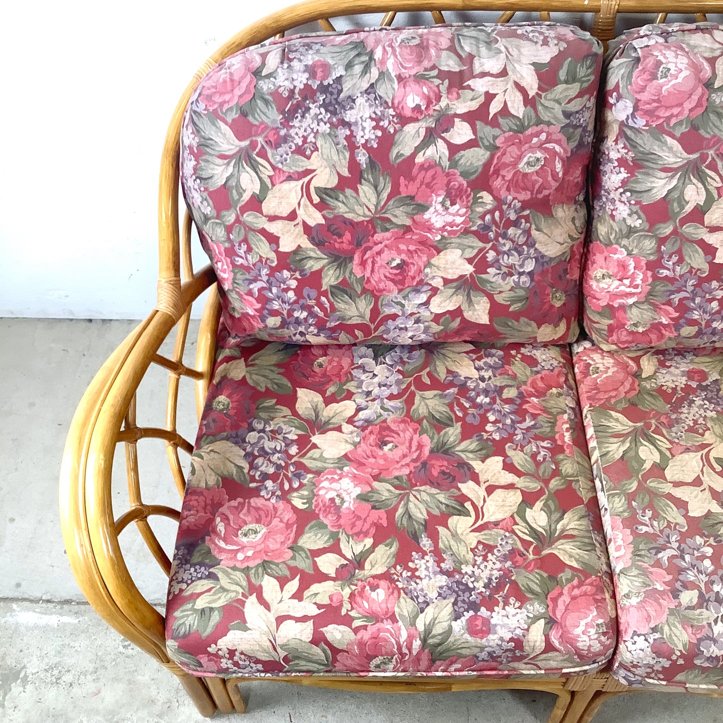 Vintage Architectural Boho Modern Rattan Sofa