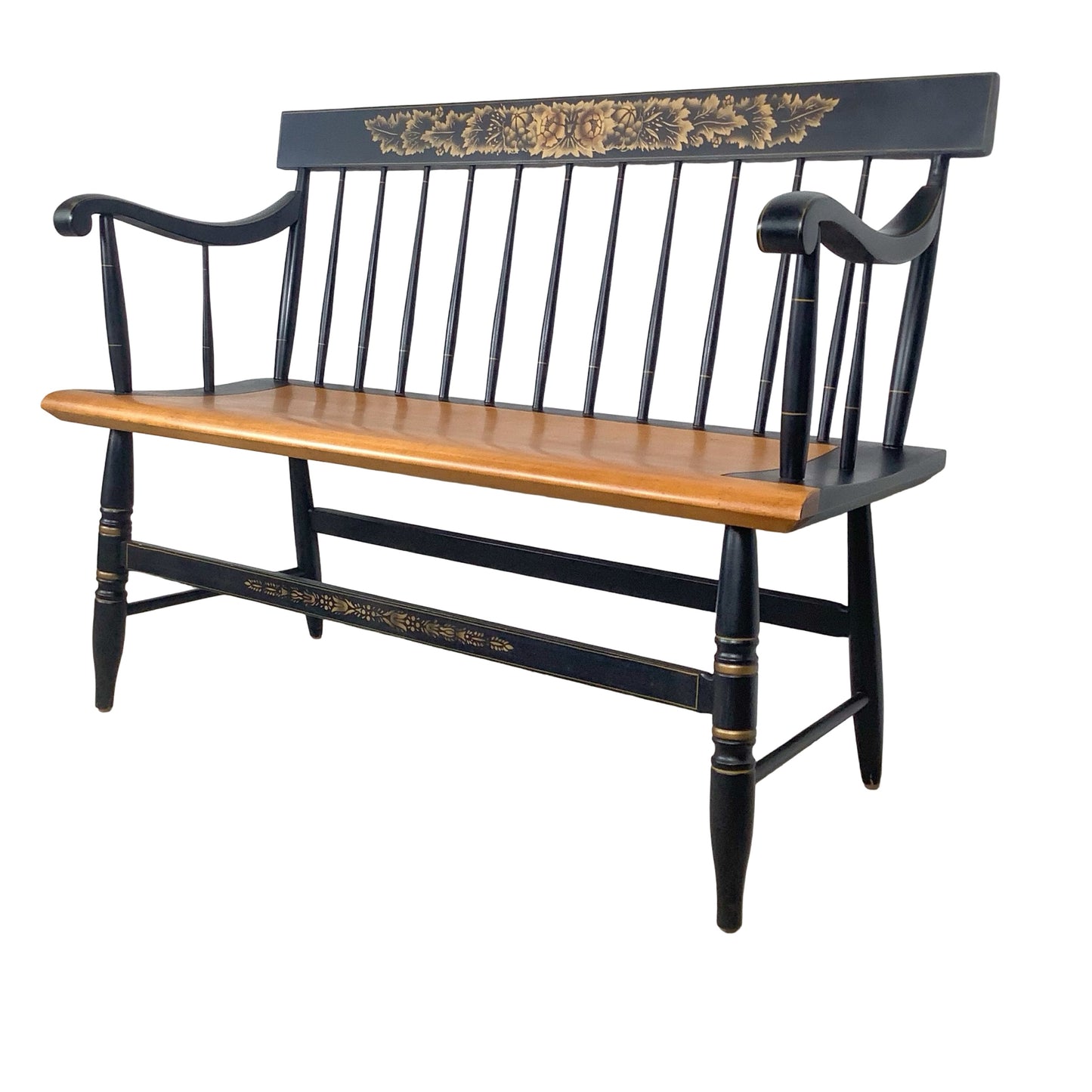 Vintage Hitchcock Style Stenciled Bench | Nichols & Stone Style Settee