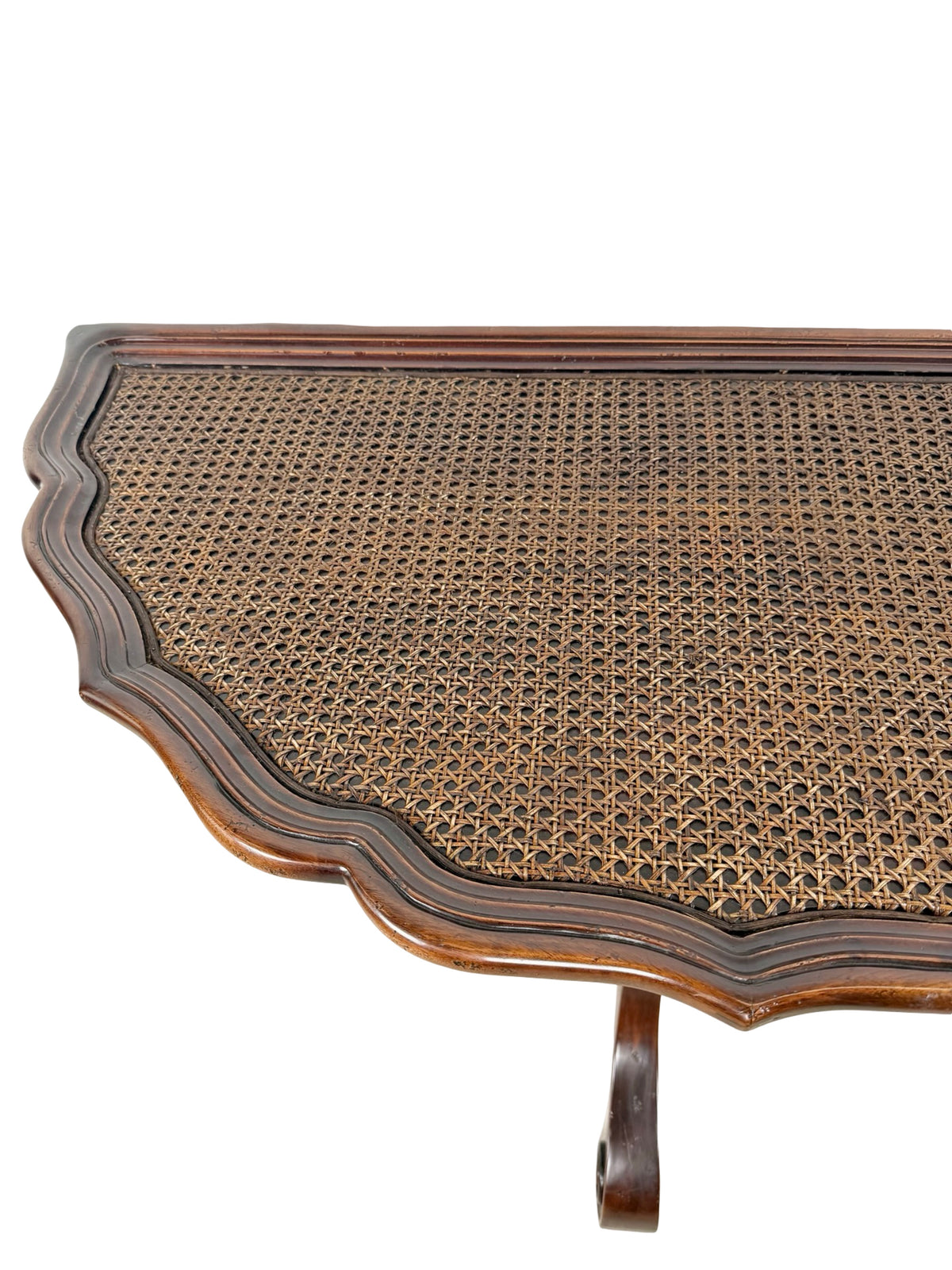 Vintage Southampton Demilune Wall Console Table Cane Glass Top