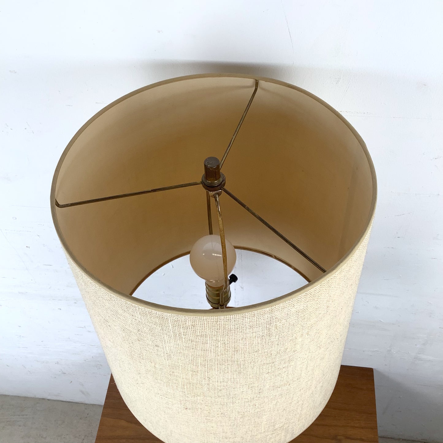 Vintage Mid-Century Walnut Dowel Table Lamp with Linen Drum Shade