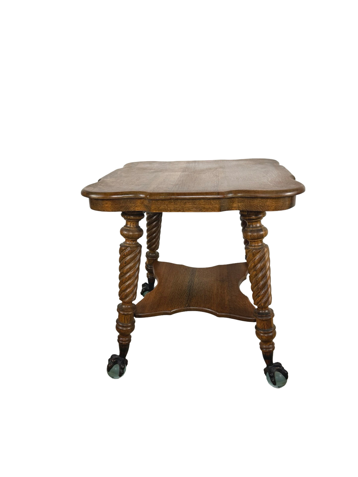 Early 20th Century Tiger Oak Barley Twist Table with Ball & Claw Feet