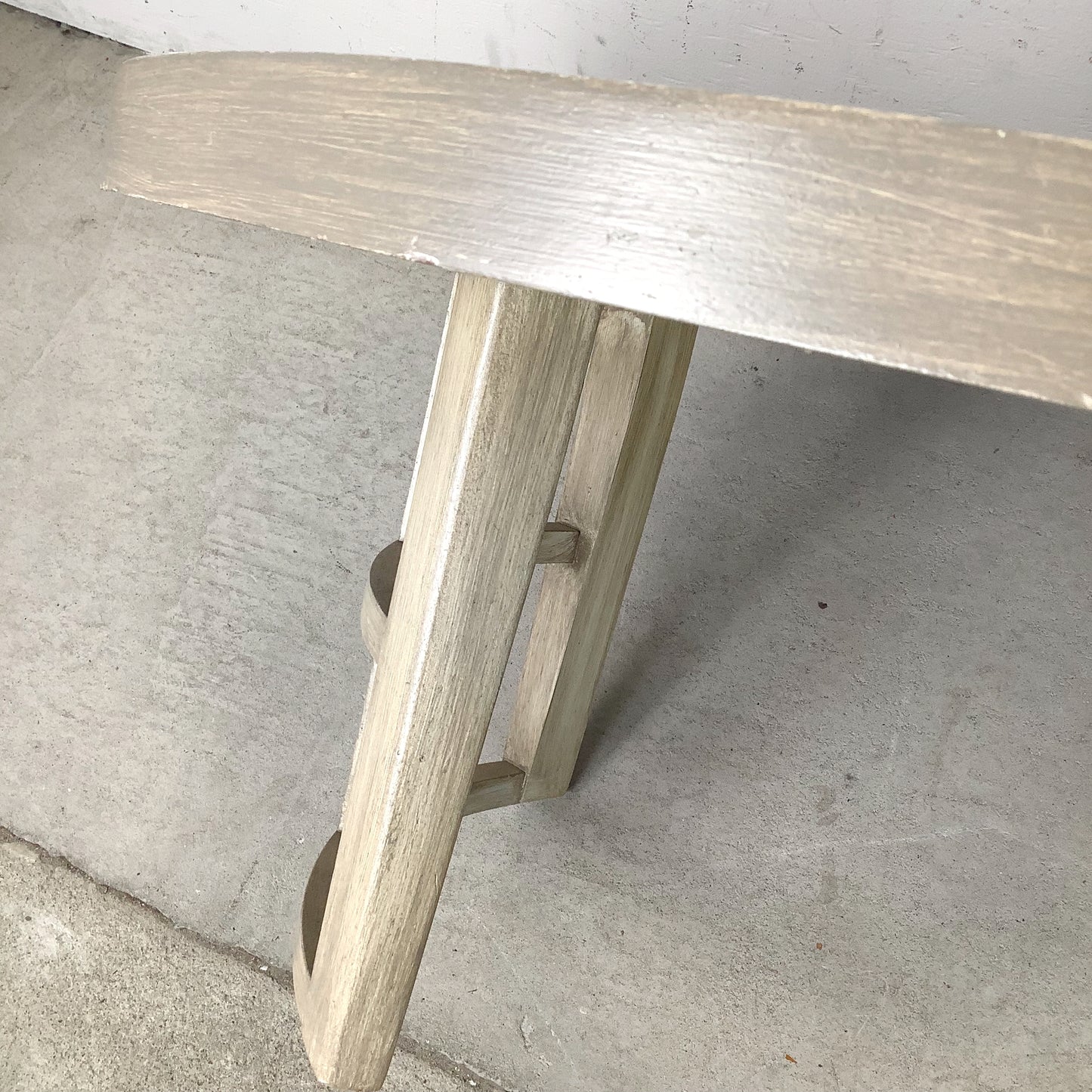 Vintage Round Low Coffee Table | Cerused Finish | Arch Form Base | Circular Stretcher