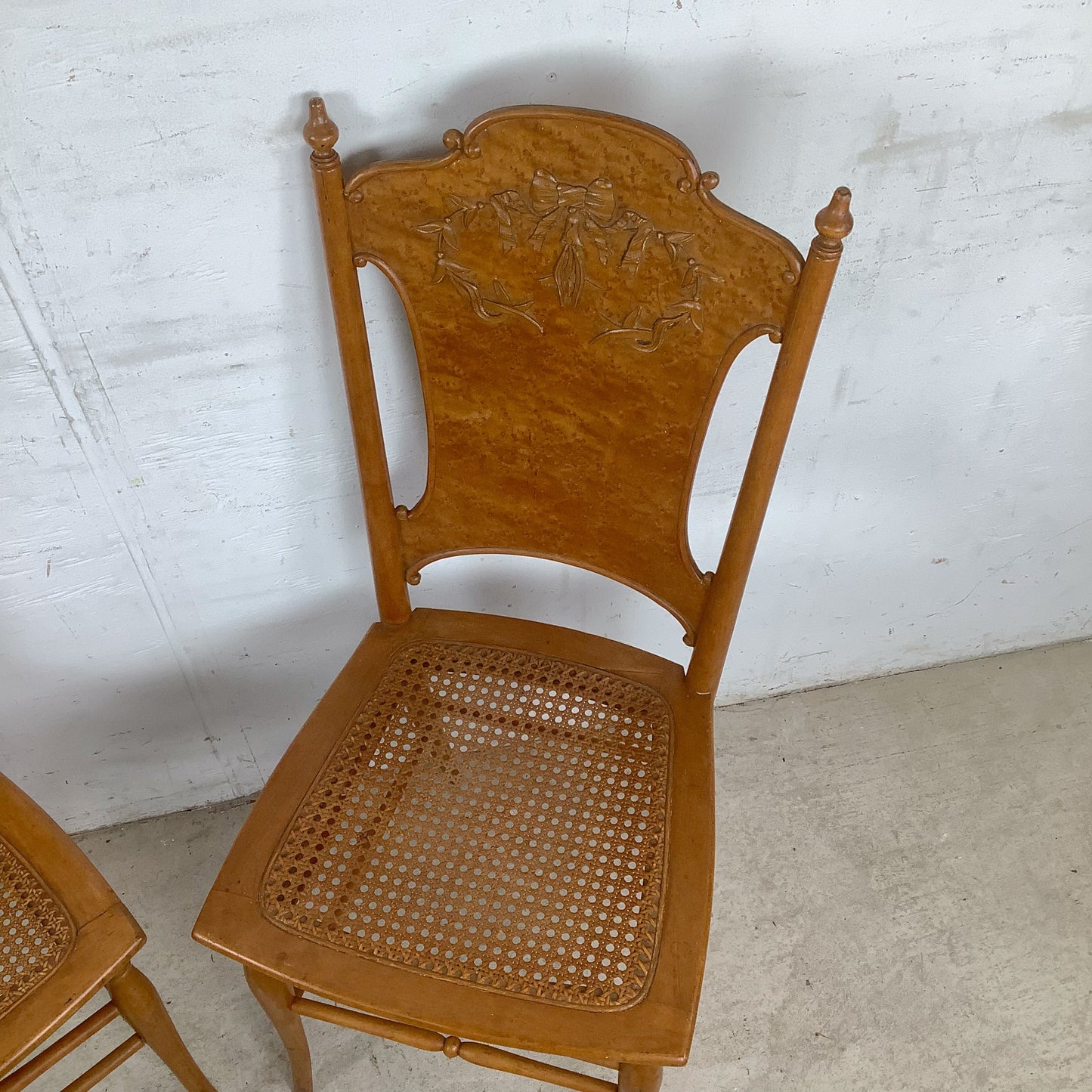 Antique Ribbon & Garland Caned Seat Side Chairs – Pair