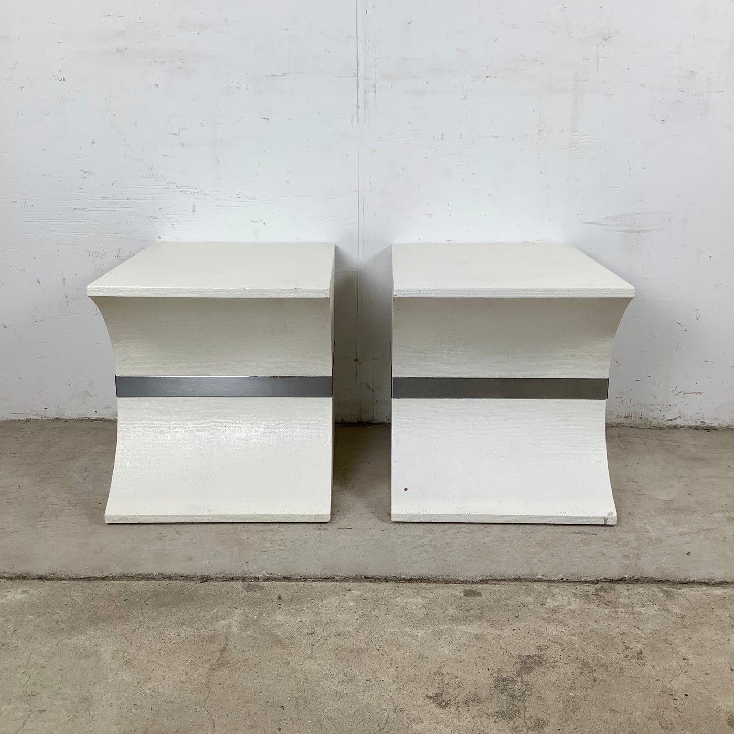 Vintage Grasscloth Hourglass Pedestal Tables, after Karl Springer