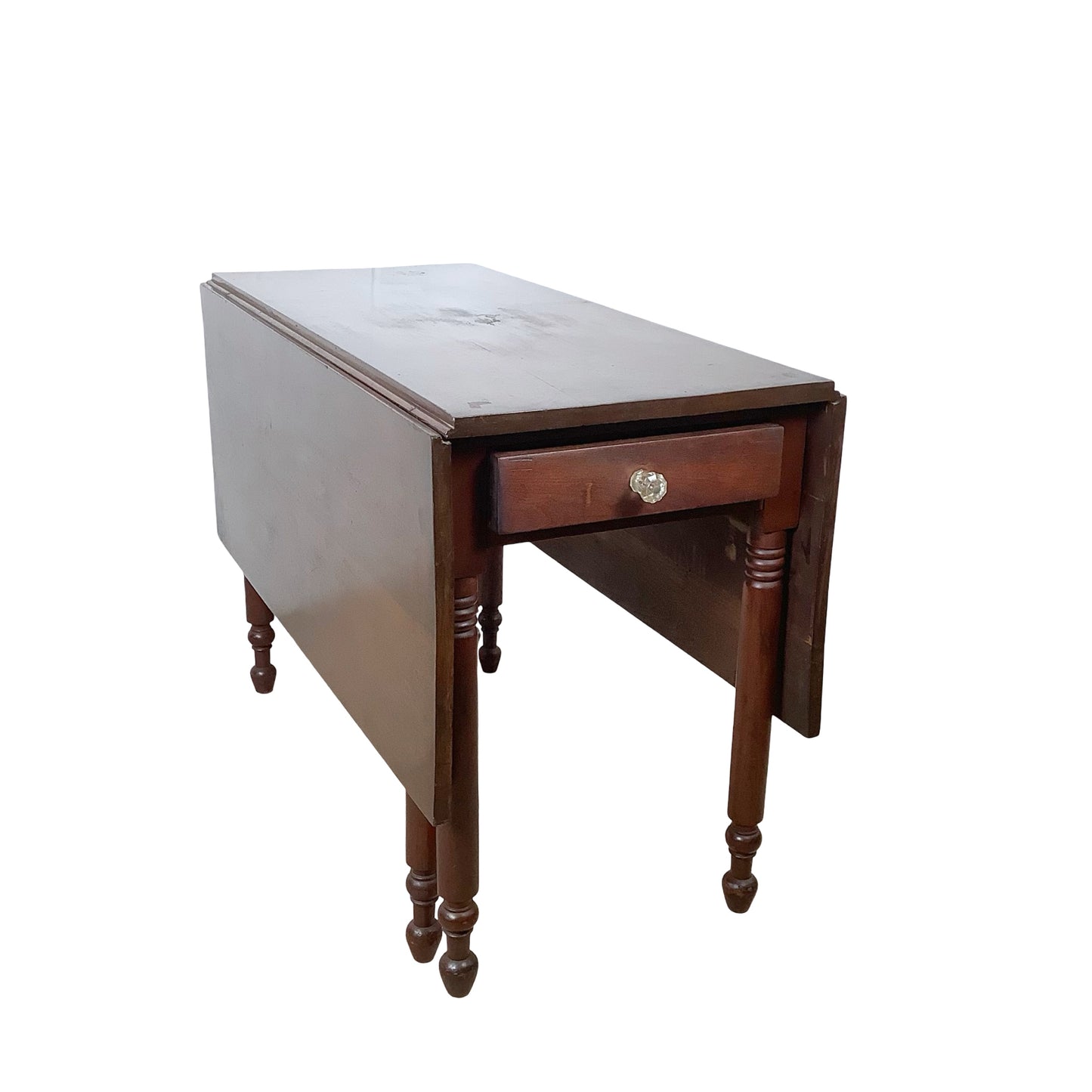 American Empire-Style Walnut Drop-Leaf Gate-Leg Table — Solid Wood, Single Drawer