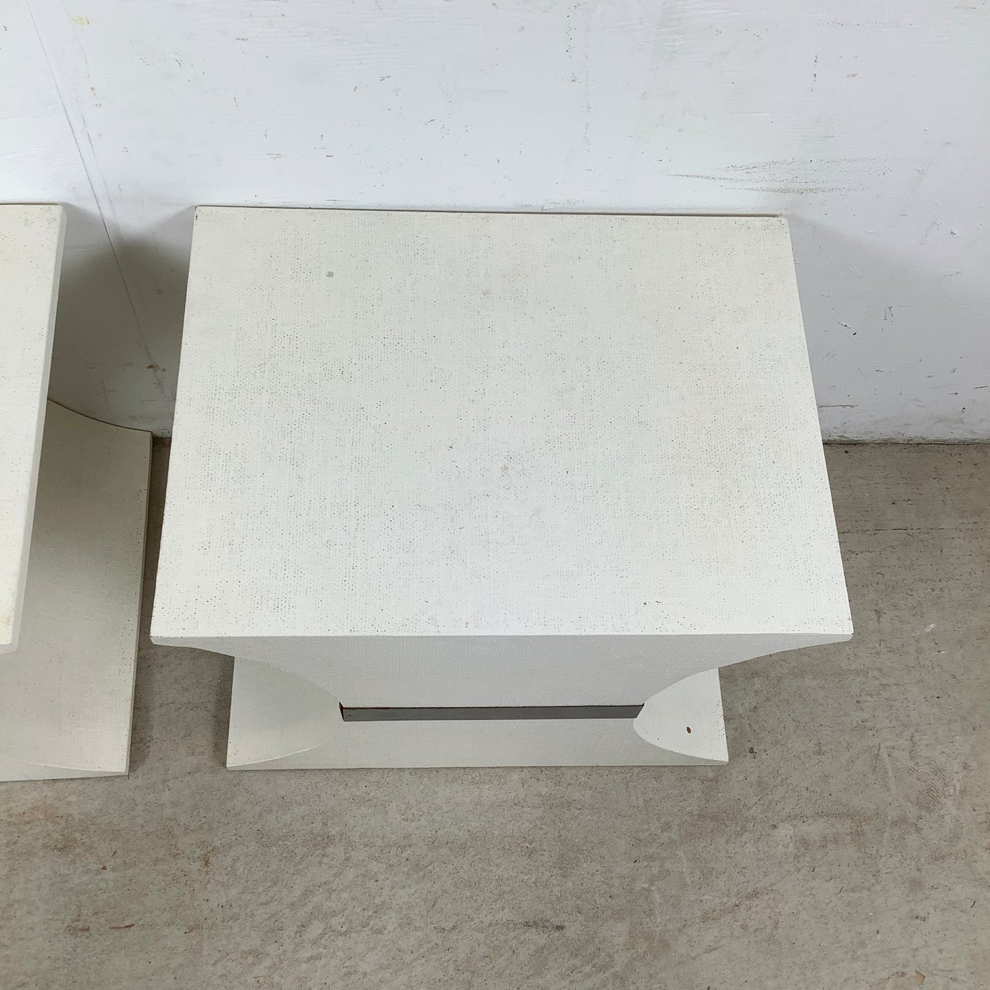 Vintage Grasscloth Hourglass Pedestal Tables, after Karl Springer