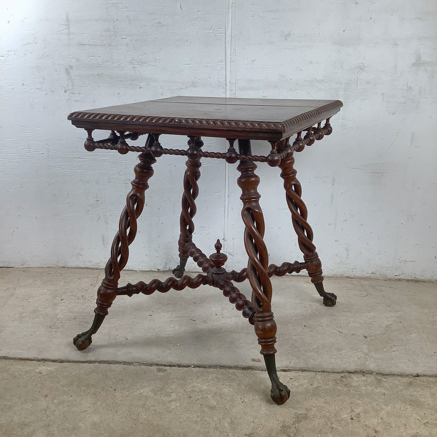 Antique Wood Table with Ball and Claw Feet