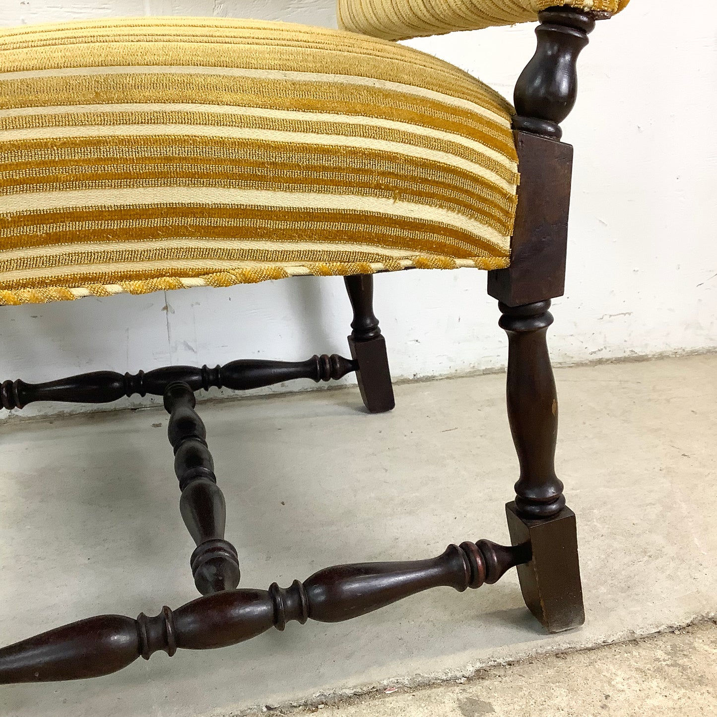 Grand Louis XIV-Style Throne Chair with Striped Fabric