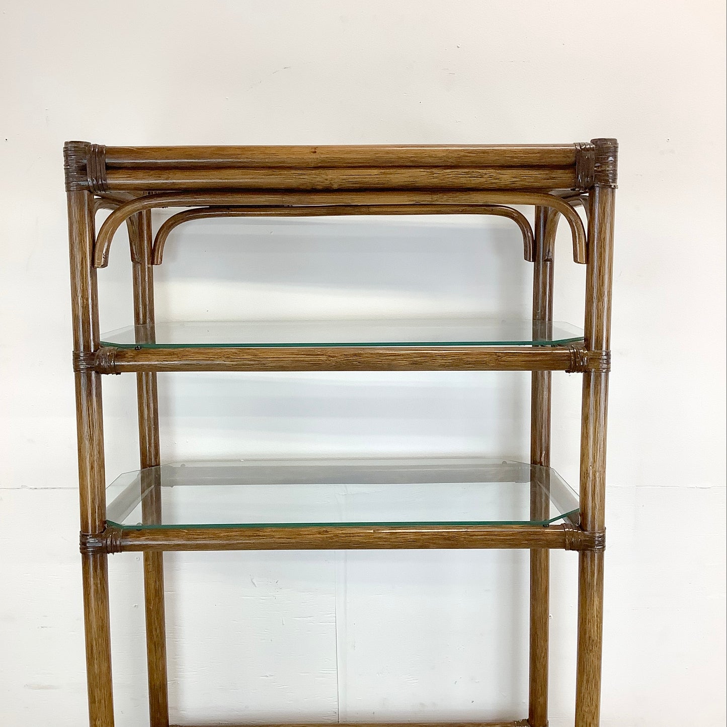 Vintage Coastal Modern Rattan Style Bookcase