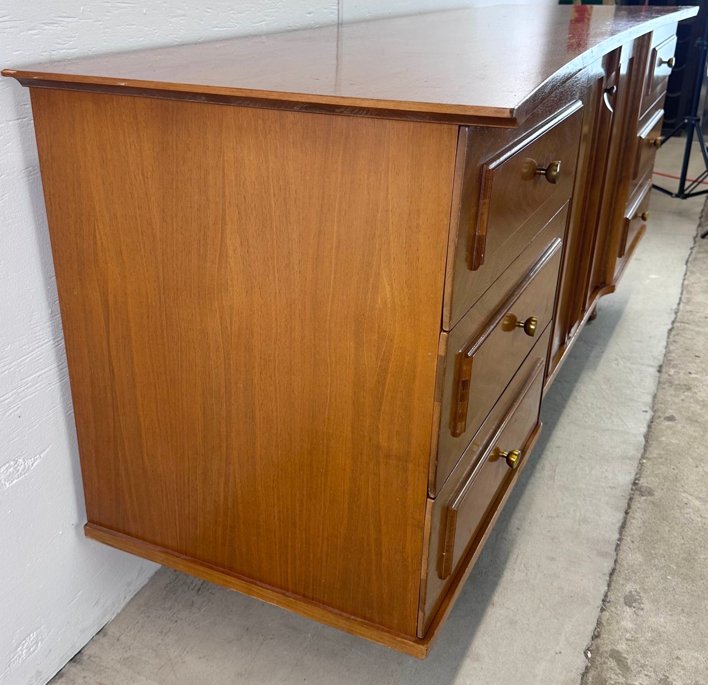 Mid-Century Lowboy Walnut Dresser With Drumstick Legs