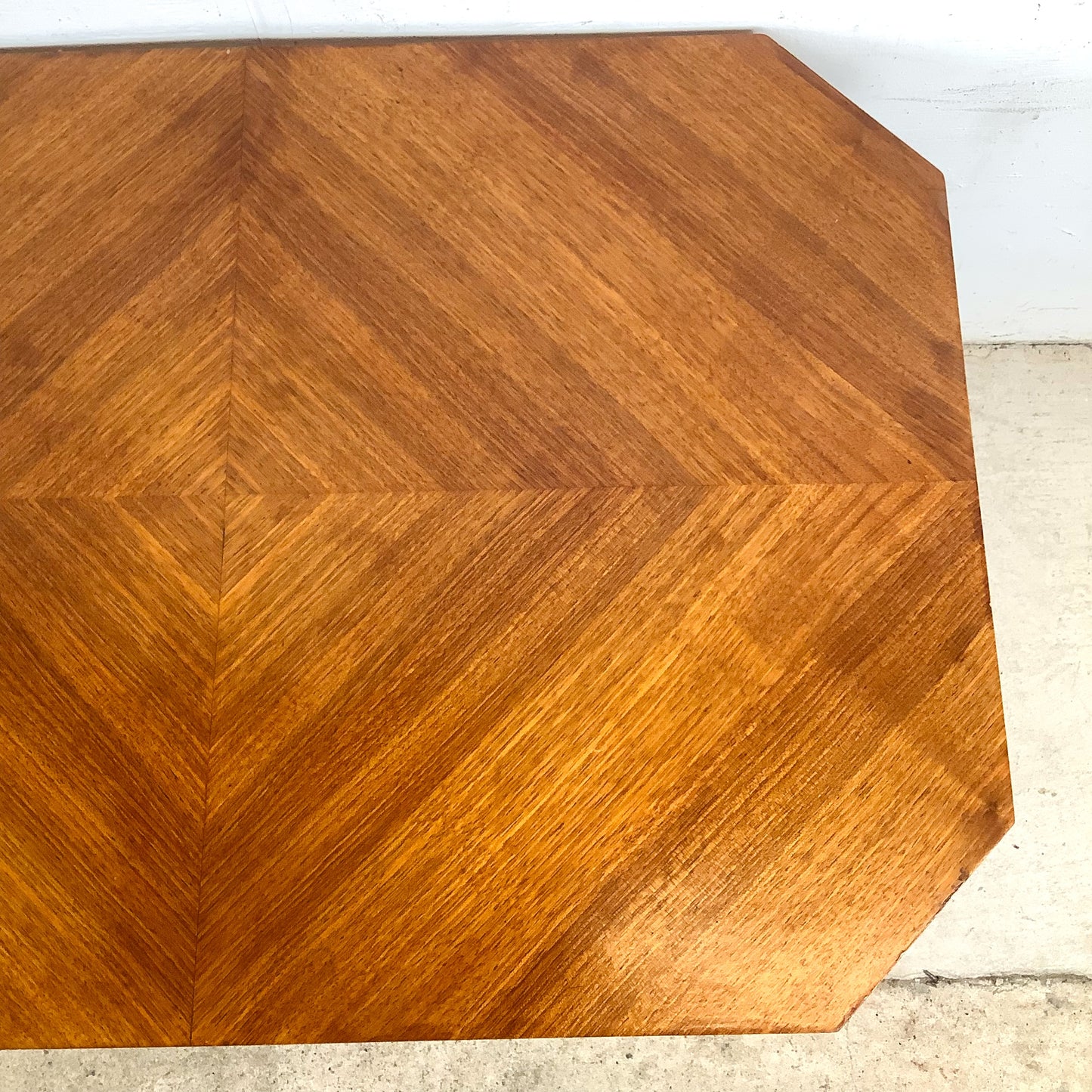 Vintage Modern Coffee Table with Bookmatched Veneer Top and Chrome Base