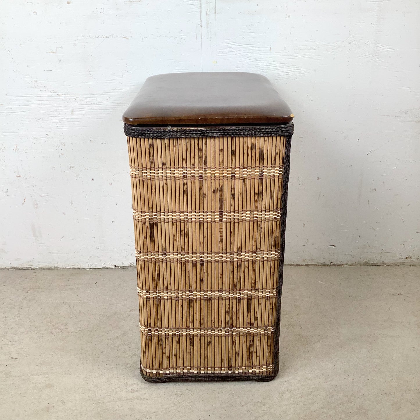 Vintage Bohemian Laundry Basket with Natural Cane Wrap