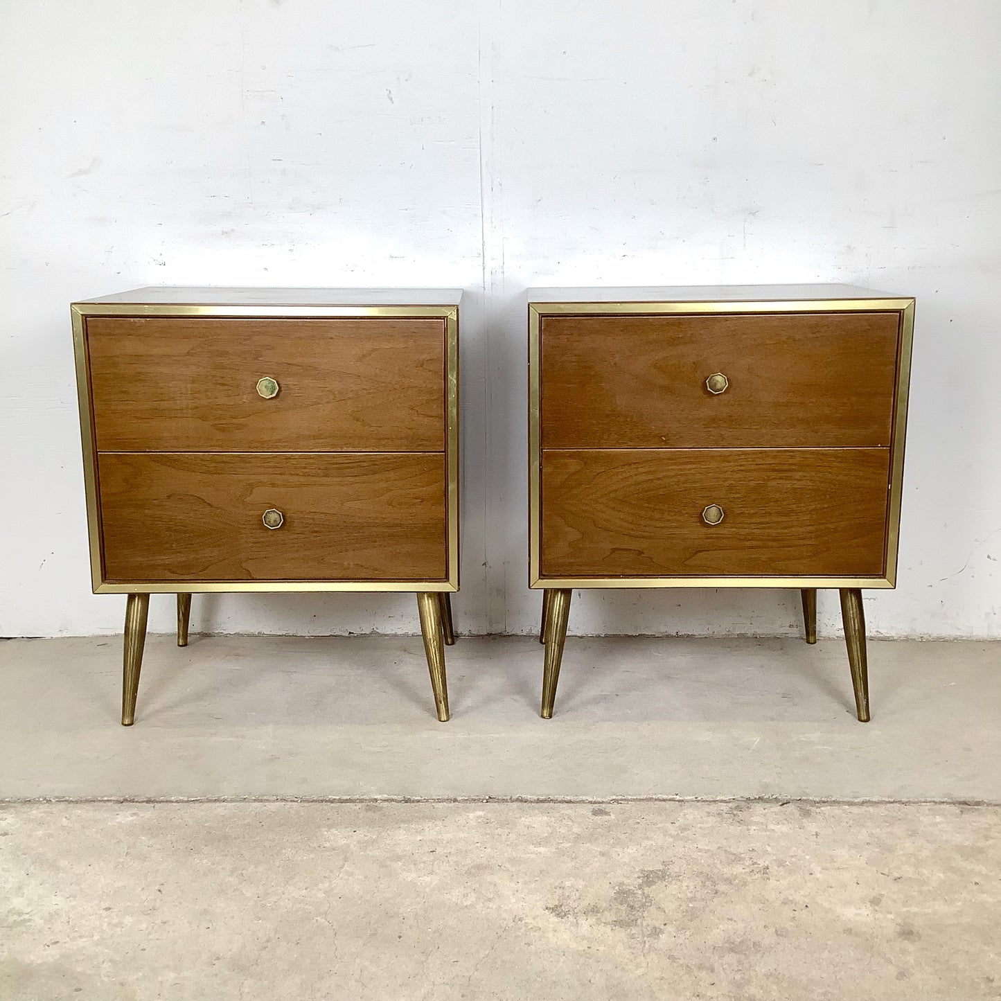 Mid-Century Brass Leg Nightstands- a Pair