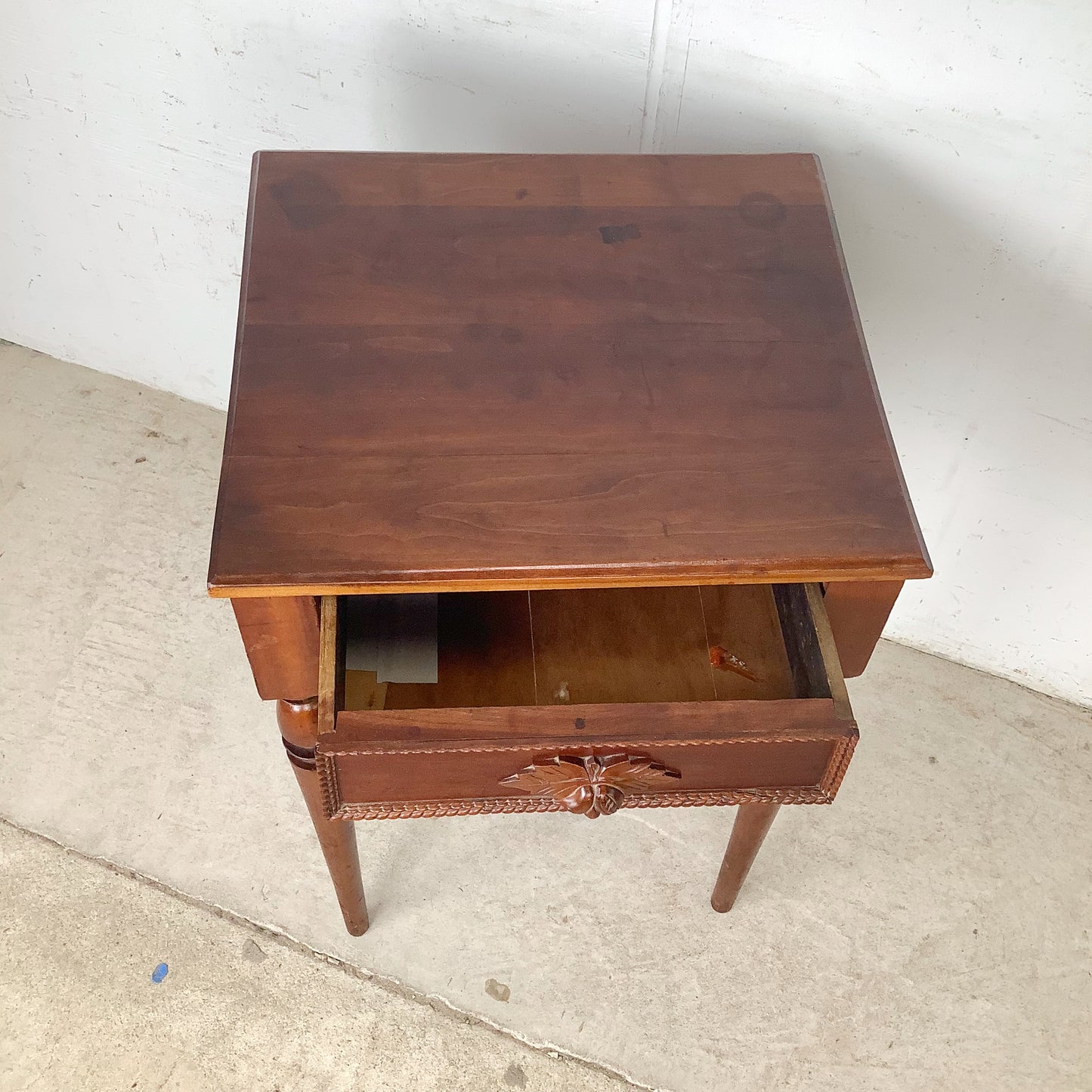 19th Century French Provincial Hand-Carved Walnut Side Table
