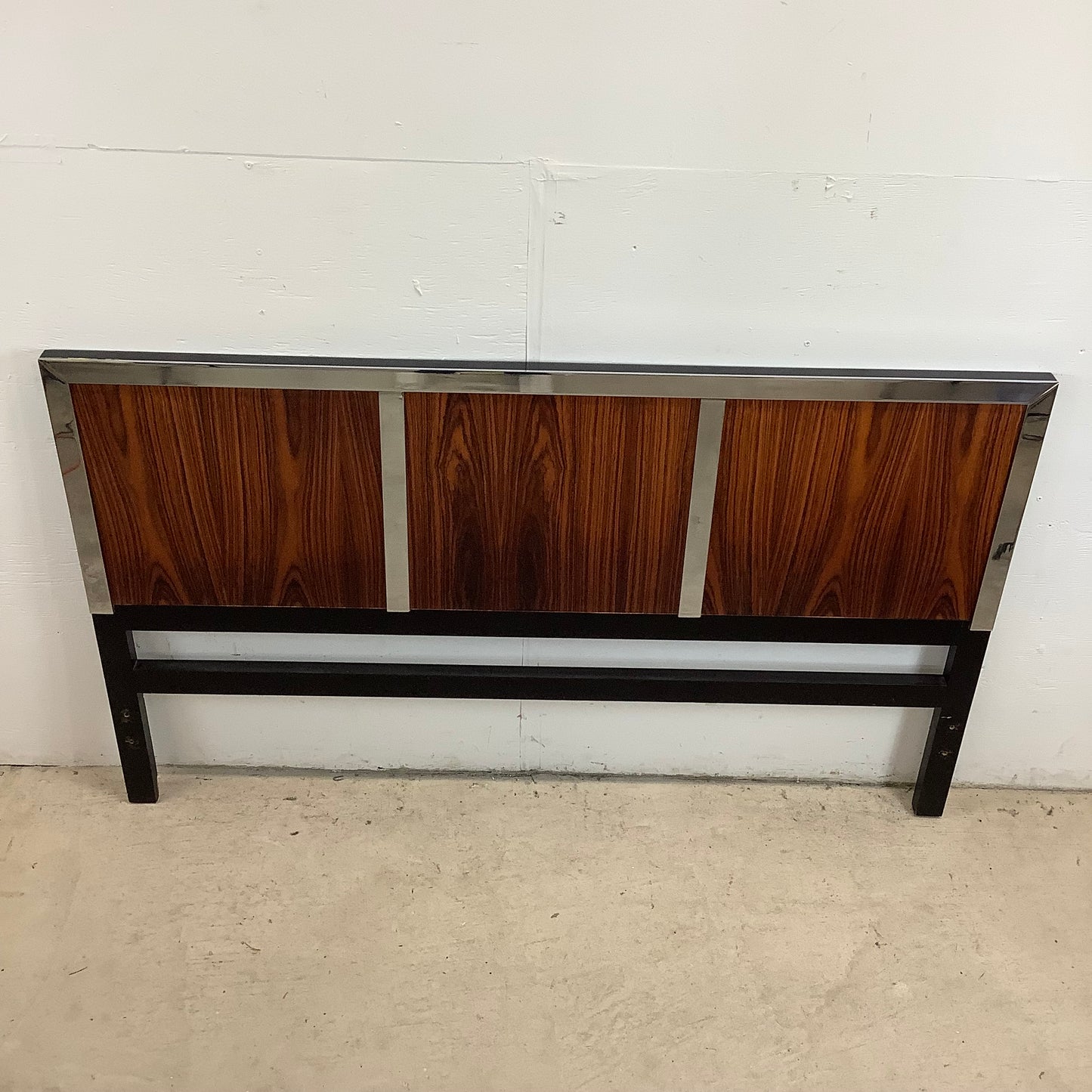 Vintage Modern Rosewood & Chrome Headboard- Queen