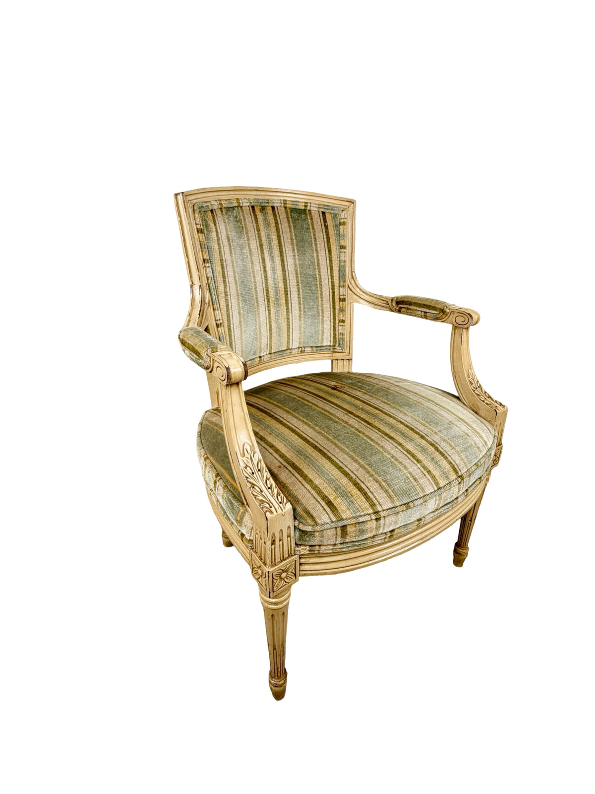 Vintage Neoclassical X-Back Side Chair with Striped Upholstered Seat