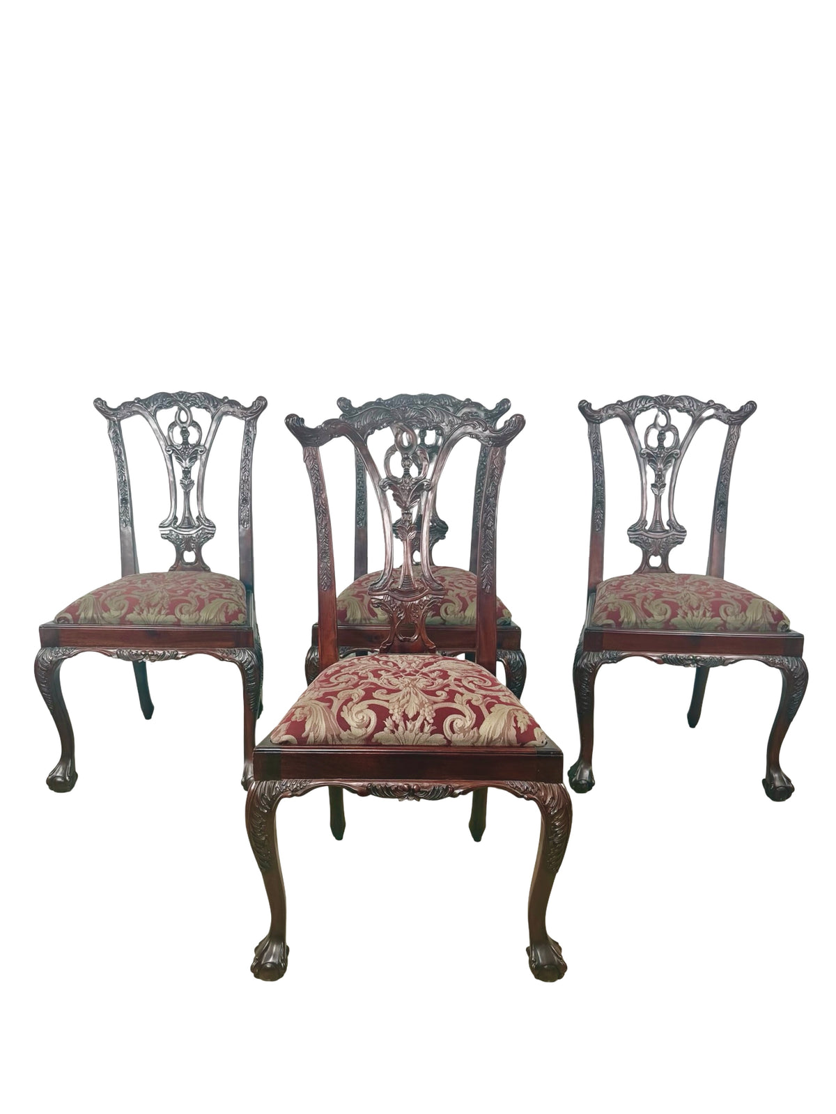 Set of 4 Chippendale-Style Mahogany Dining Chairs with Carved Ball-and-Claw Feet