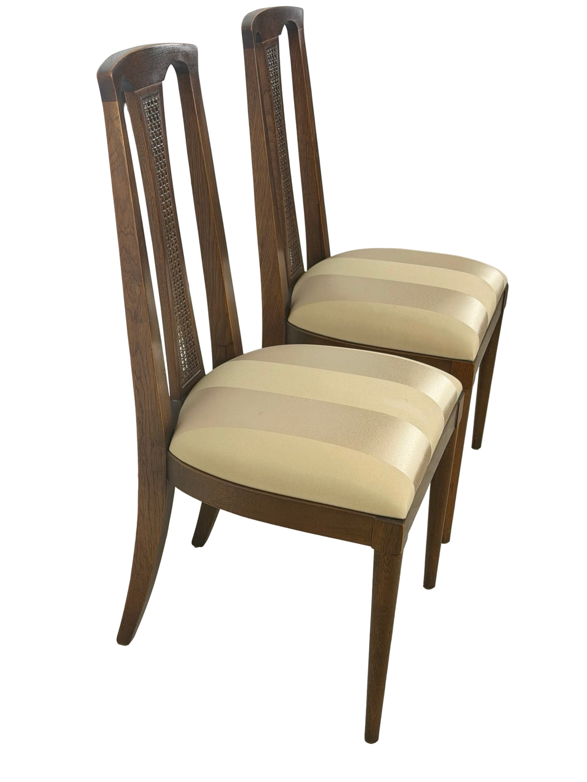 Pair of Vintage Mid-Century Modern High-Back Cane Dining Chairs, Stamped Denmark