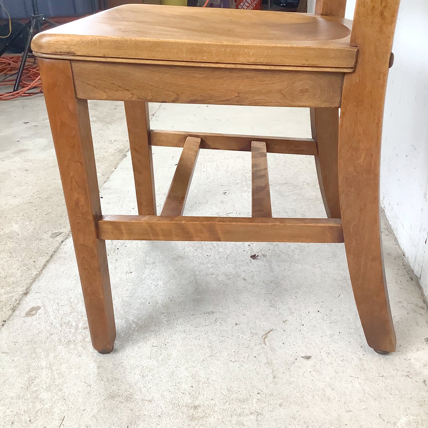 Vintage American Schoolhouse Chair — Solid Wood Slat Back, Saddle Seat