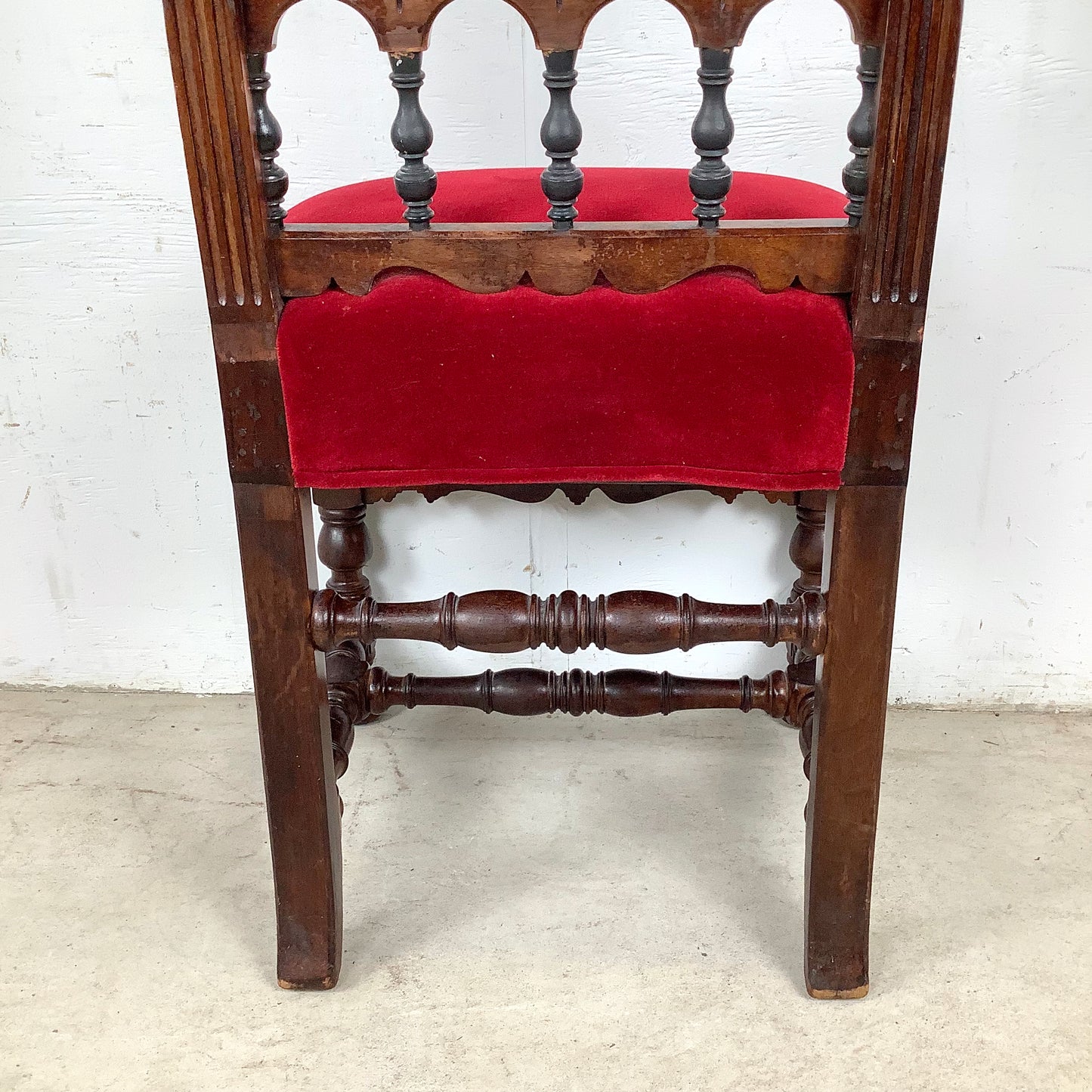 Antique Victorian Walnut Side Chair with Plush Red Velvet Upholstery