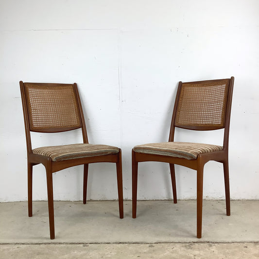 Pair Vintage Teak Cane Back Dining Chairs