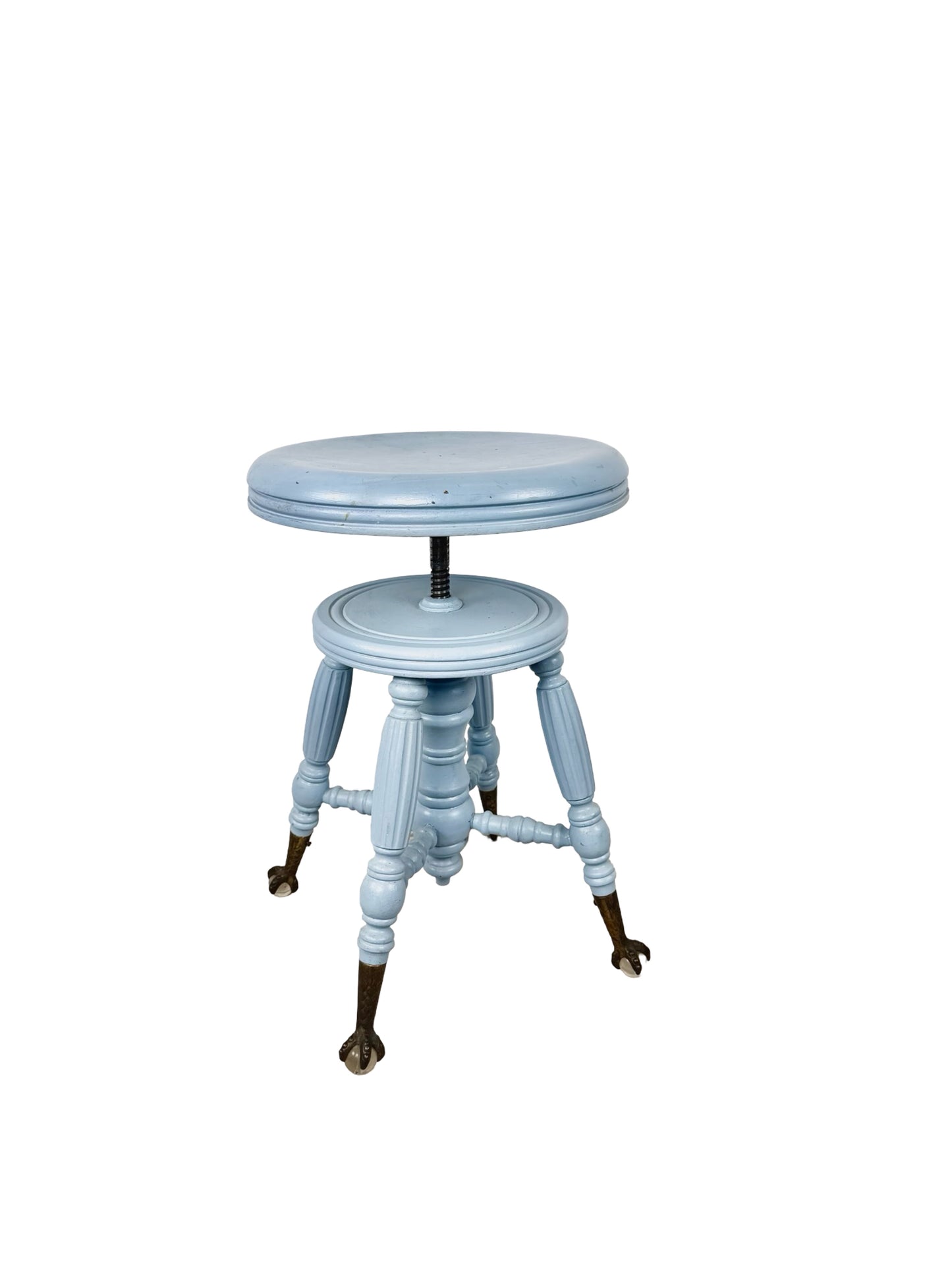 Victorian Adjustable Piano Stool — Painted Blue with Claw black & Glass Ball Feet