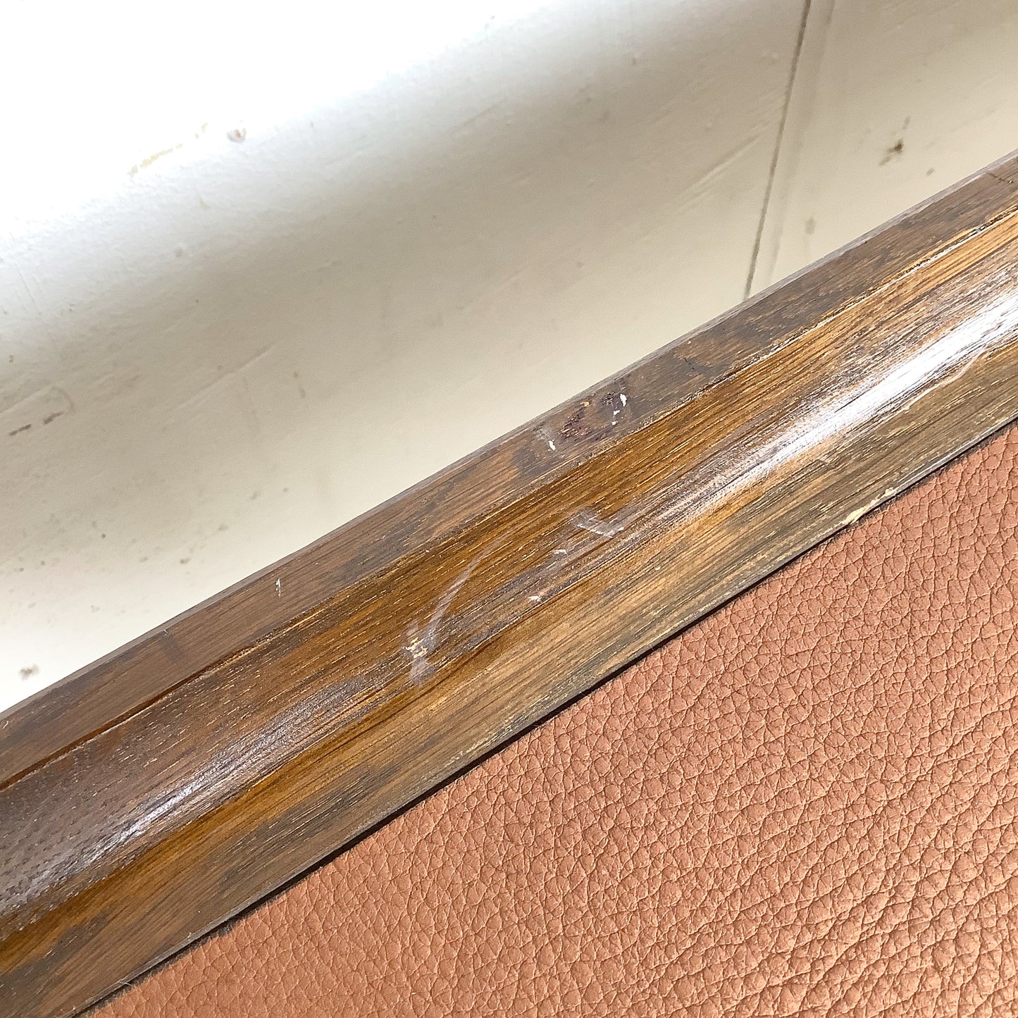 Vintage Studio-Made Square End Table, Leather Top, Architectural Trestle Base, Mid-Century