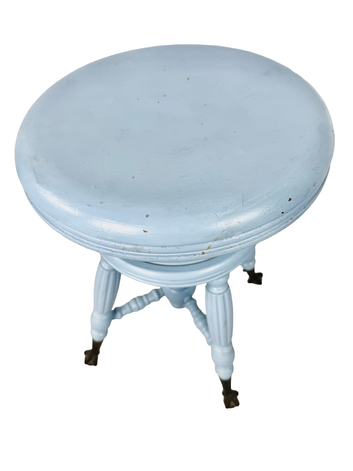 Victorian Adjustable Piano Stool — Painted Blue with Claw black & Glass Ball Feet