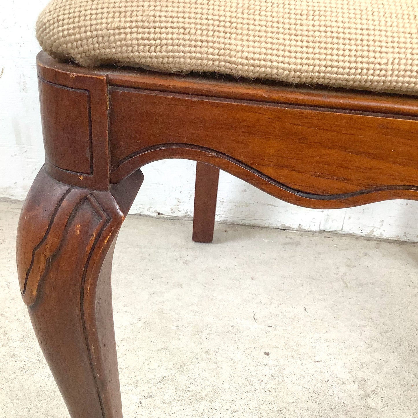 Vintage Queen Anne Style Side Chair with Needlepoint Upholstered Seat