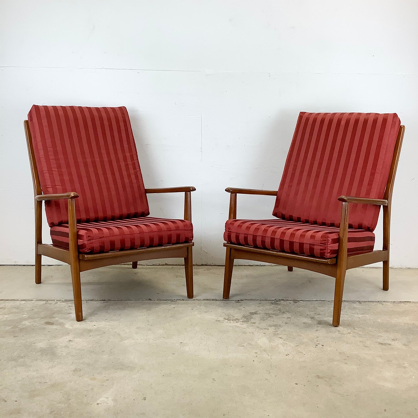 Pair Mid-Century Walnut Frame Lounge Chairs