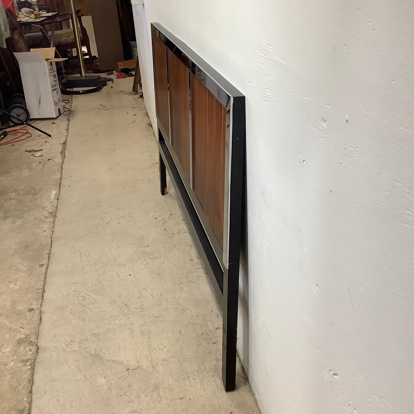 Vintage Modern Rosewood & Chrome Headboard- Queen