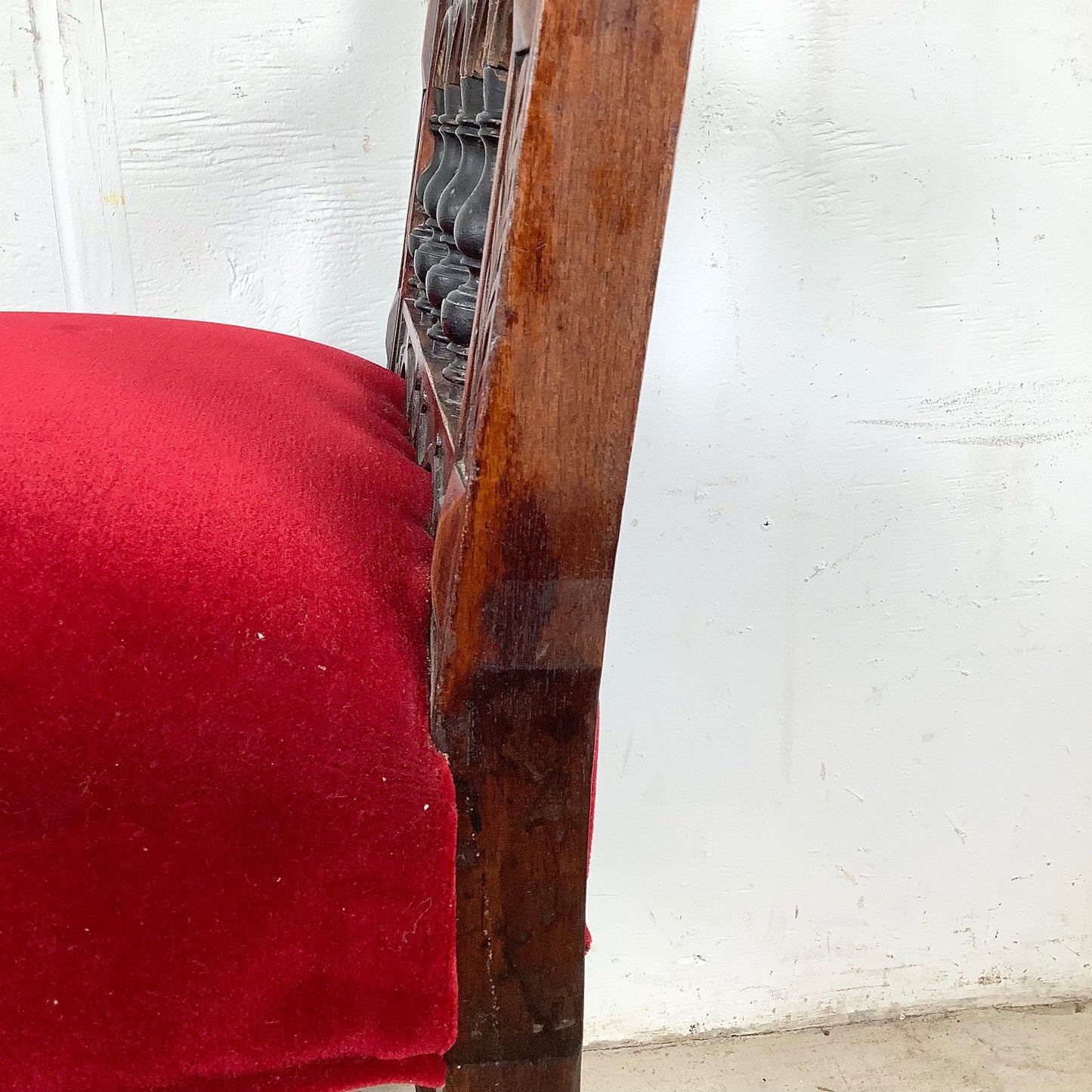 Antique Victorian Walnut Side Chair with Plush Red Velvet Upholstery