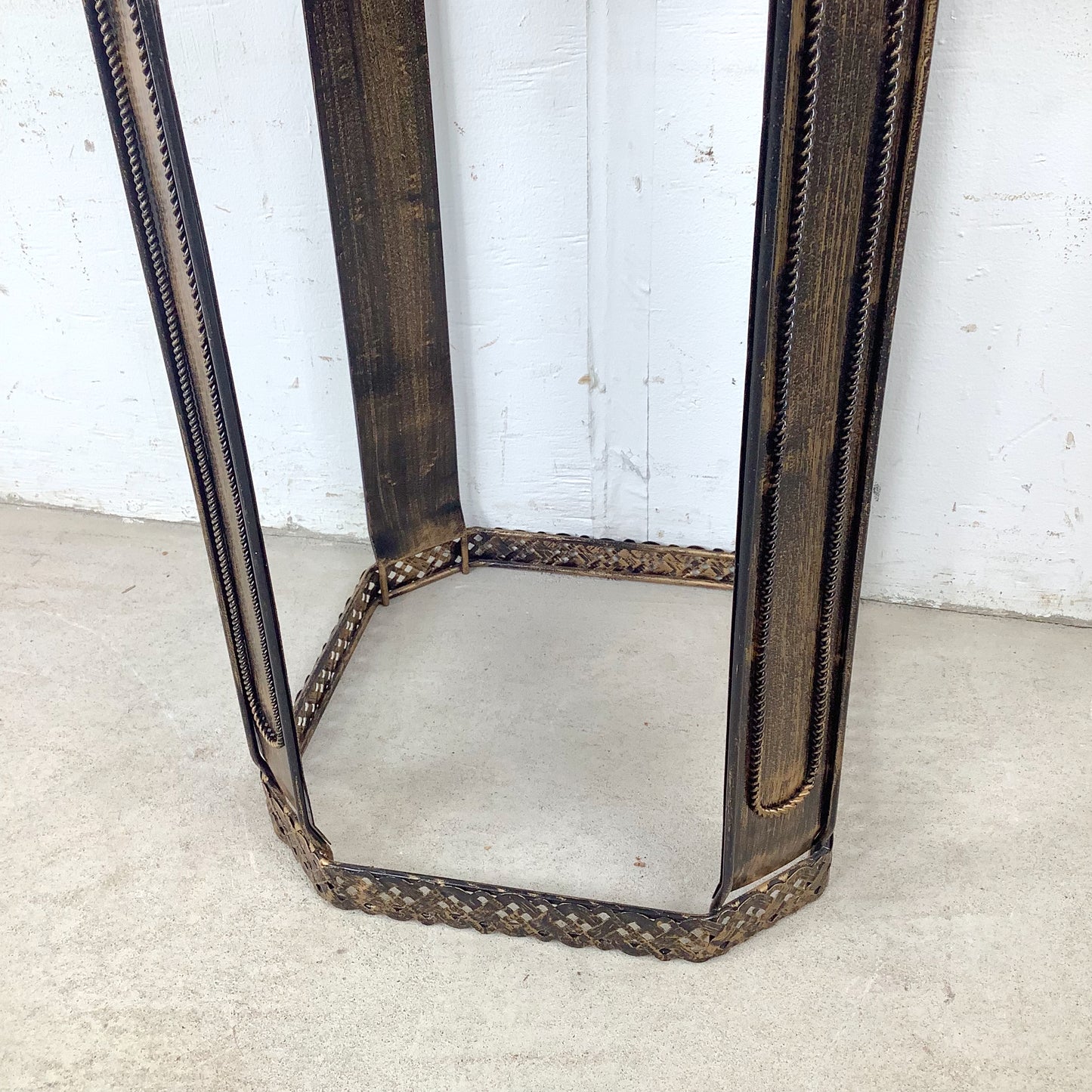 Boho Pedestal Table with Open Metal Structure