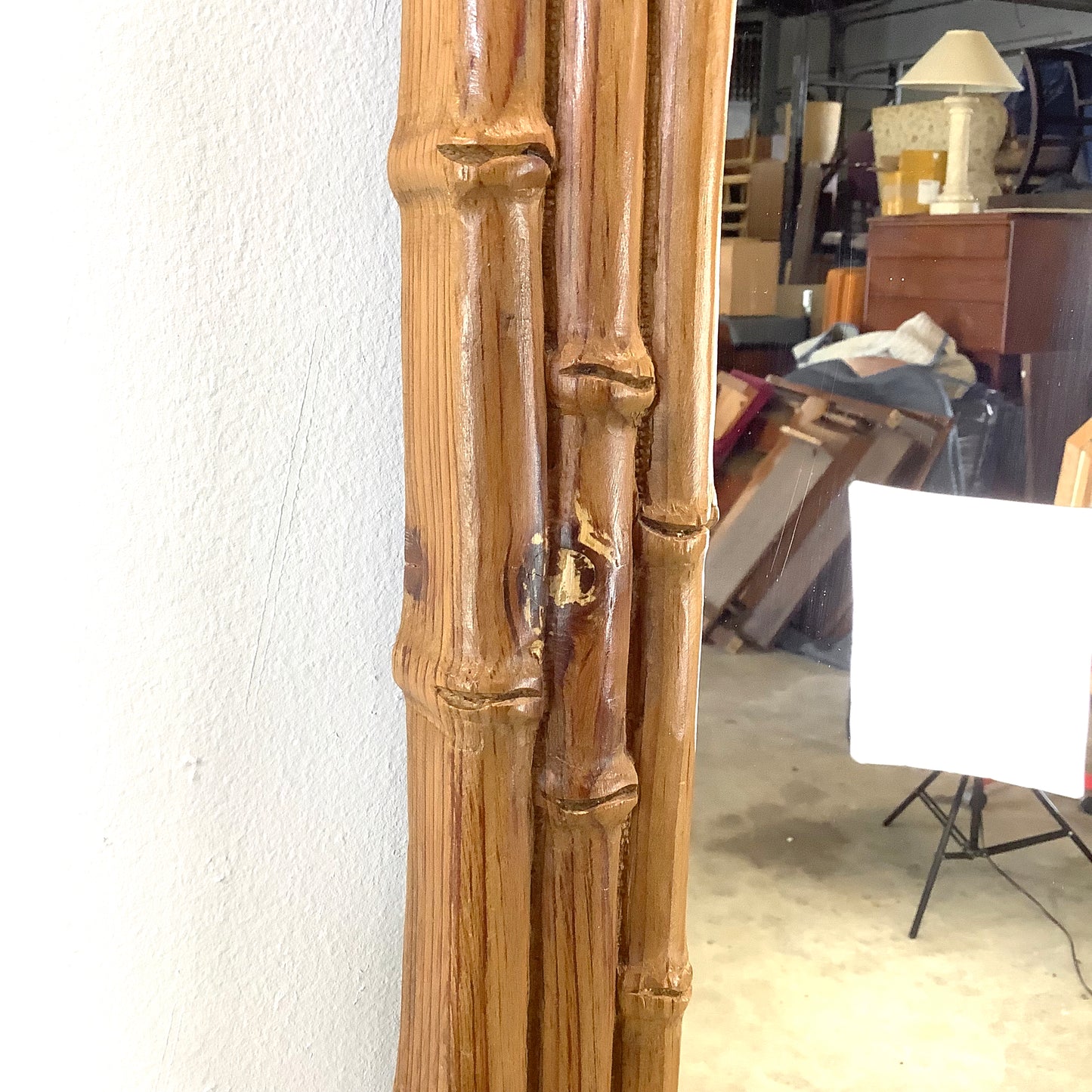 Natural Wood Faux Bamboo Mirror – 1970s Bohemian Coastal Design