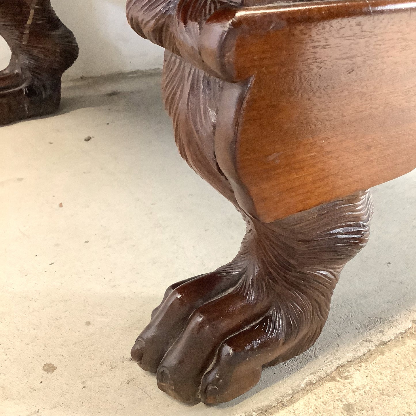 Antique American Empire Revival Mahogany Settee | Scroll Arms Sofa| Carved Paw Feet | Crimson Velvet