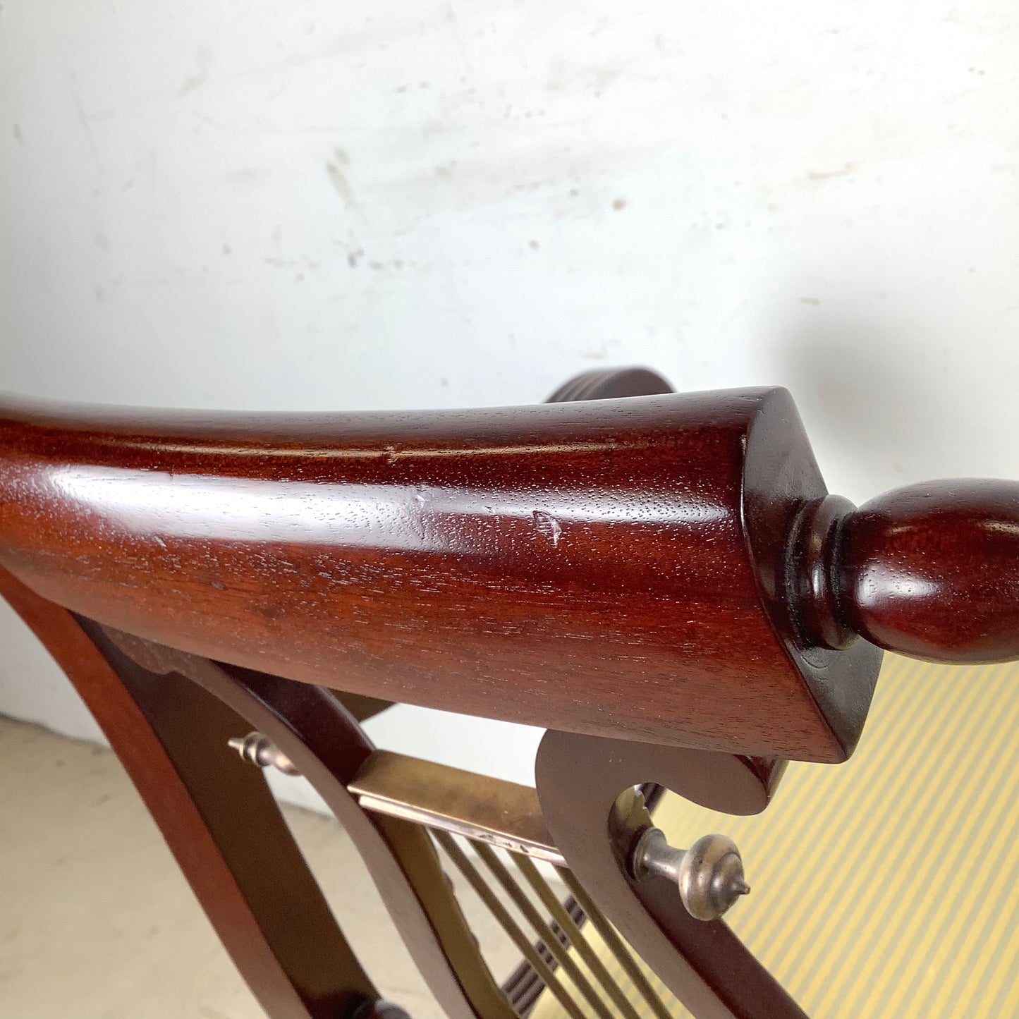 Elegant Vintage Lyre-Back Mahogany Accent Chair With Upholstered Seat