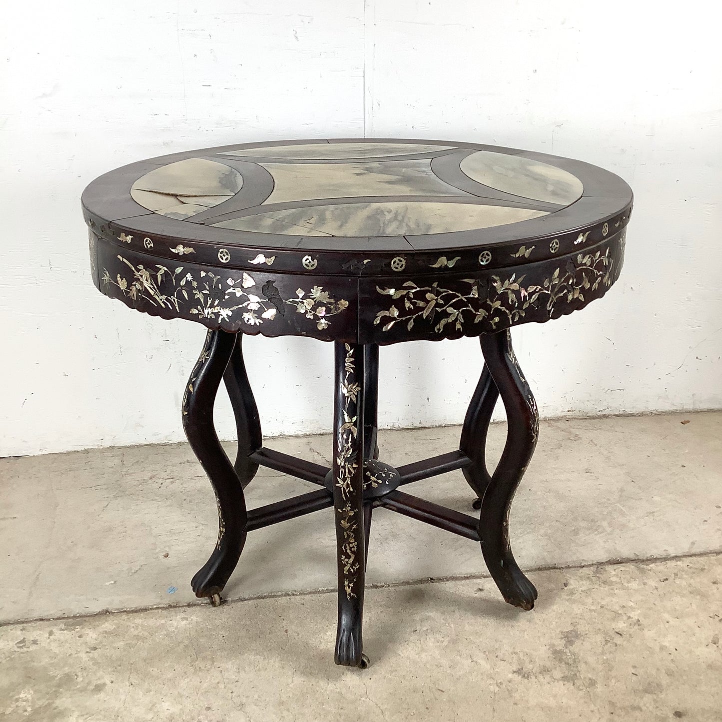 20th Century Chinese Export Center Table Wtih Stone Top and Decorative Inlay
